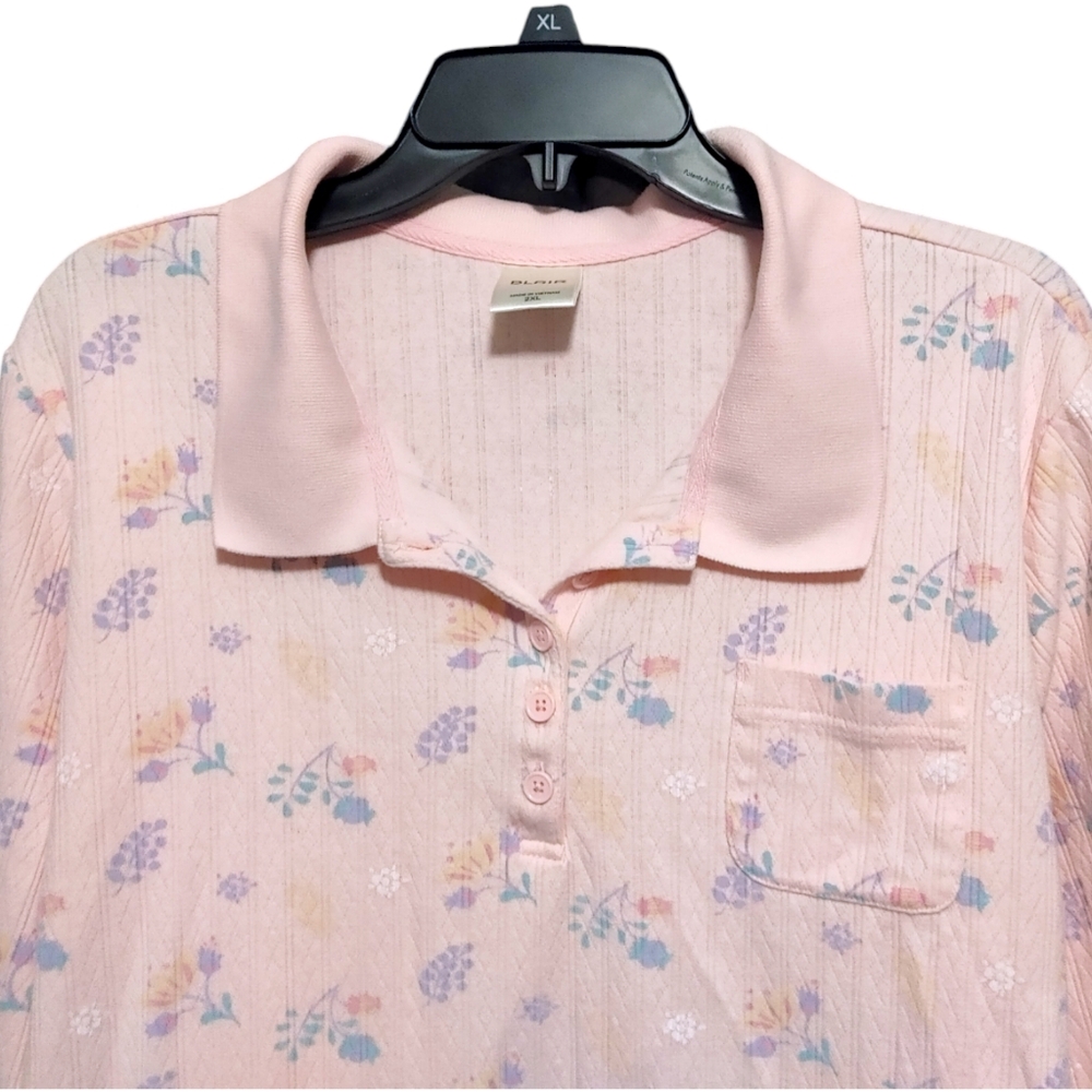 Blair Vintage Blush Pastel Pink Floral 3/4 Sleeve Top Women's Size 2X - Picture 3 of 7